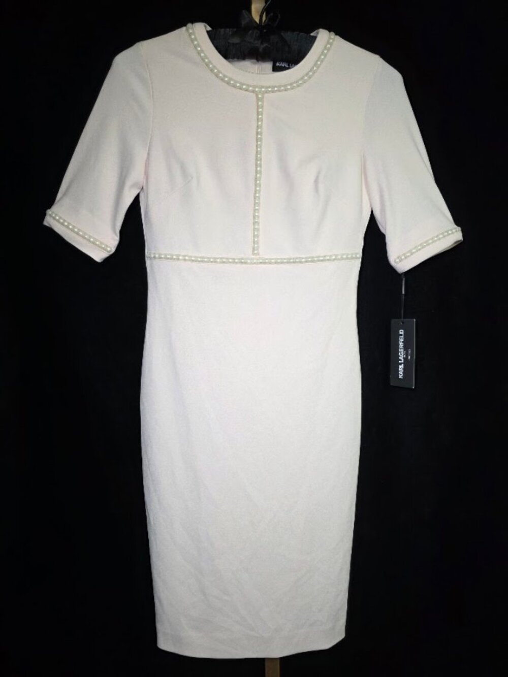 NWT Karl Lagerfeld Paris Pearl-Trimmed Sheath Dress in Blush Pink 0